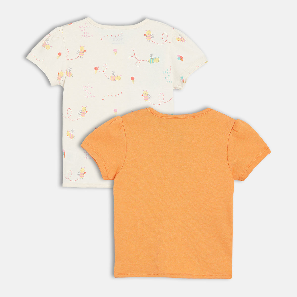 Baby Girls Bee And Ice Cream Print Front Open Vest Pack Of 2, Orange And Off White