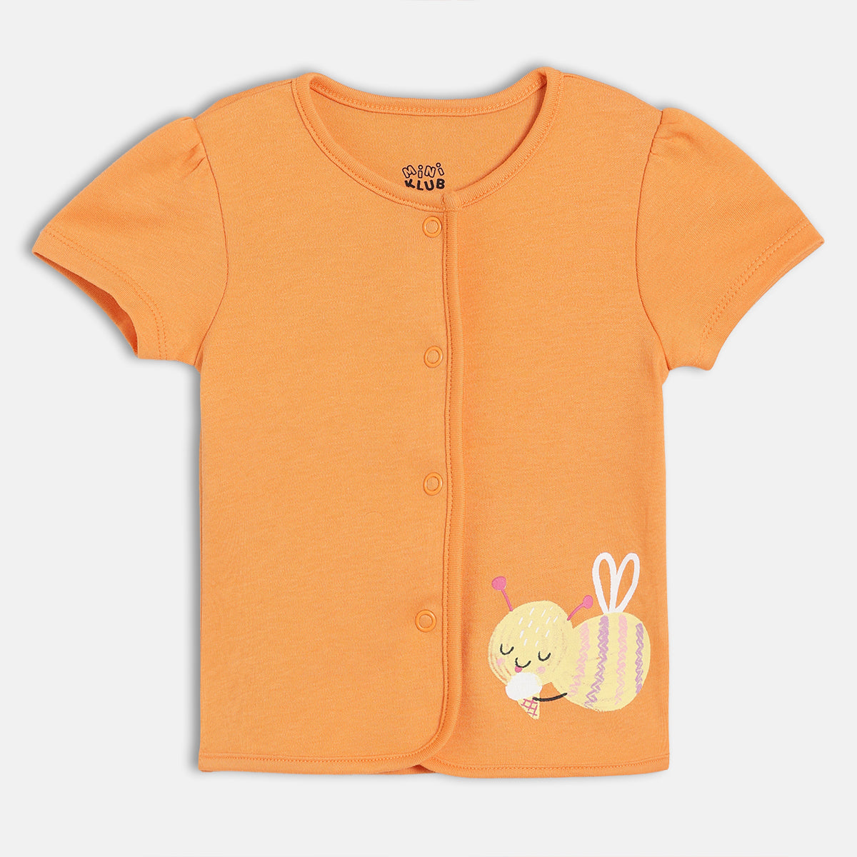 Baby Girls Bee And Ice Cream Print Front Open Vest Pack Of 2, Orange And Off White