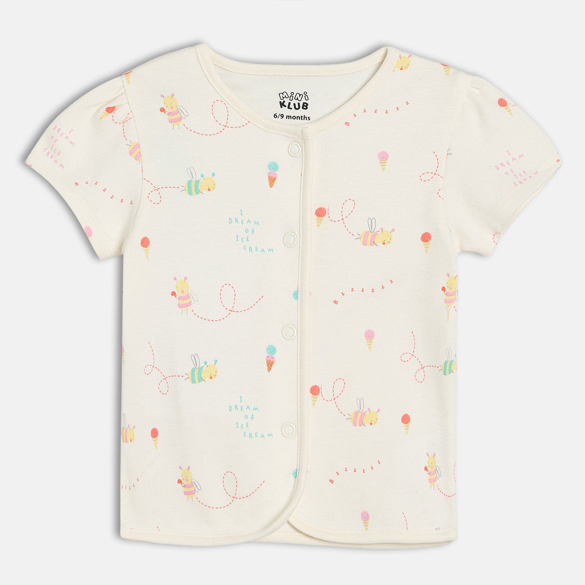 Baby Girls Bee And Ice Cream Print Front Open Vest Pack Of 2, Orange And Off White
