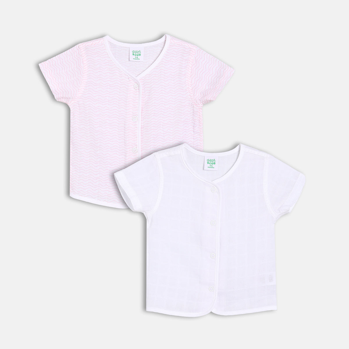 Solid & Wave Printed Front Open Vests - Pink & White