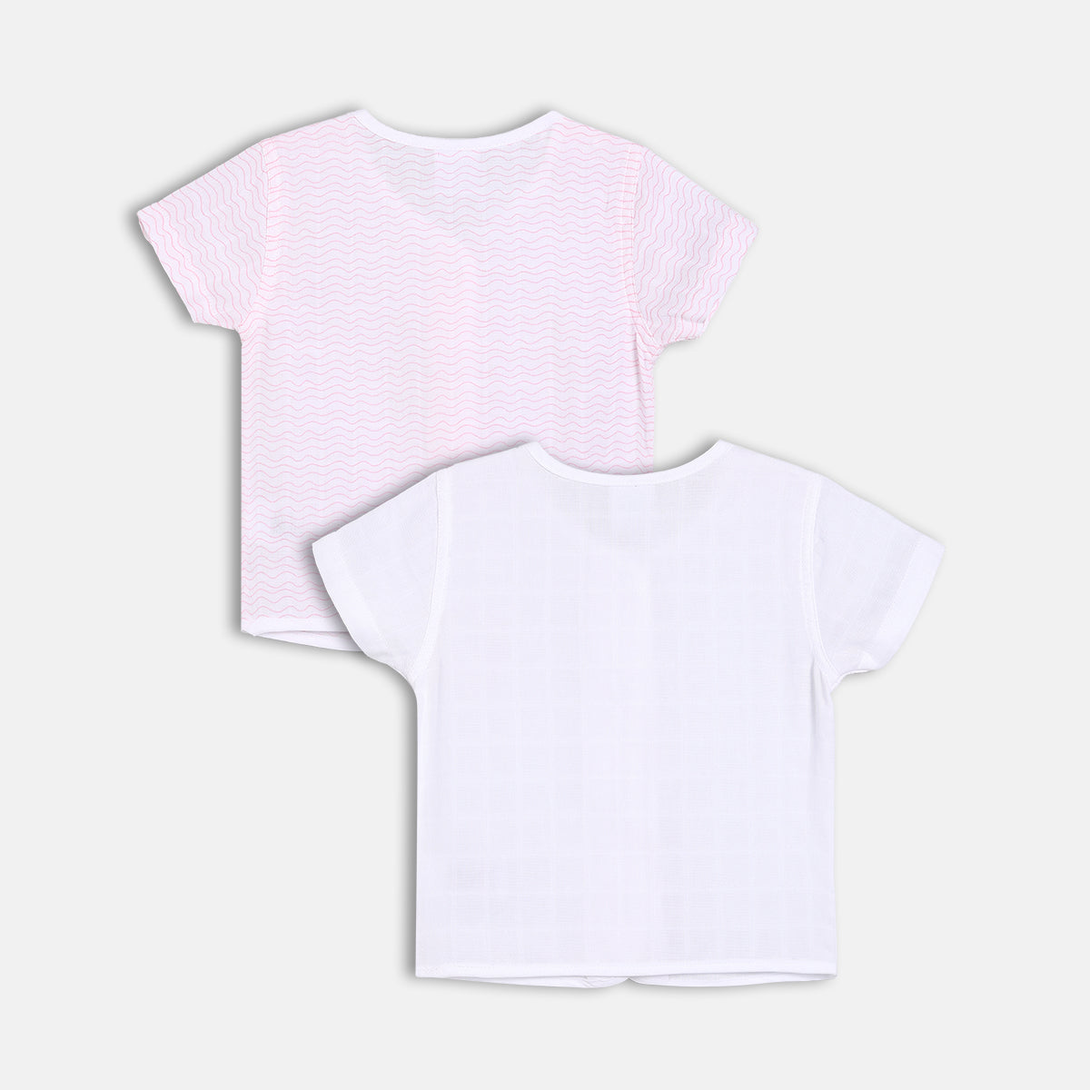 Solid & Wave Printed Front Open Vests - Pink & White