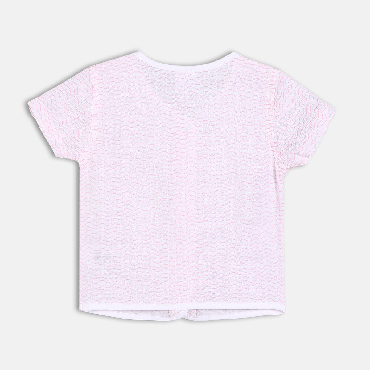 Solid & Wave Printed Front Open Vests - Pink & White