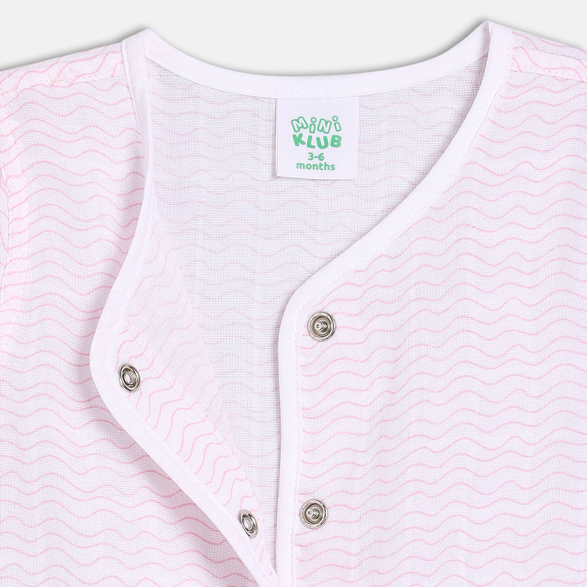 Solid & Wave Printed Front Open Vests - Pink & White