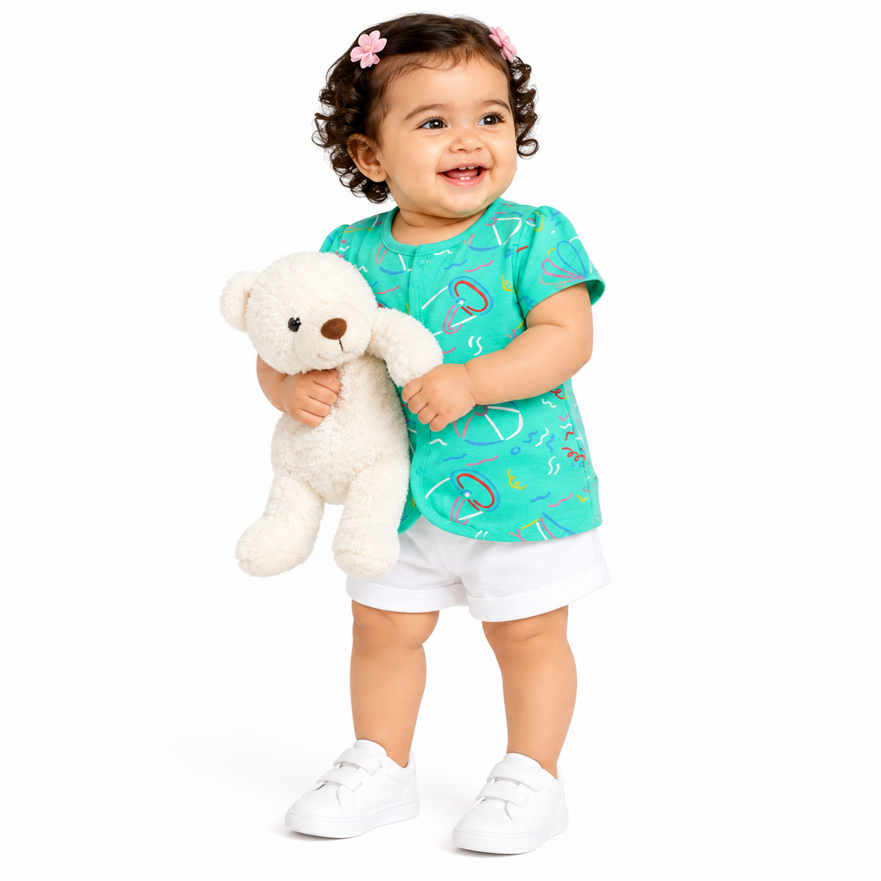 Girls Green/White Front Open Front Open Vest