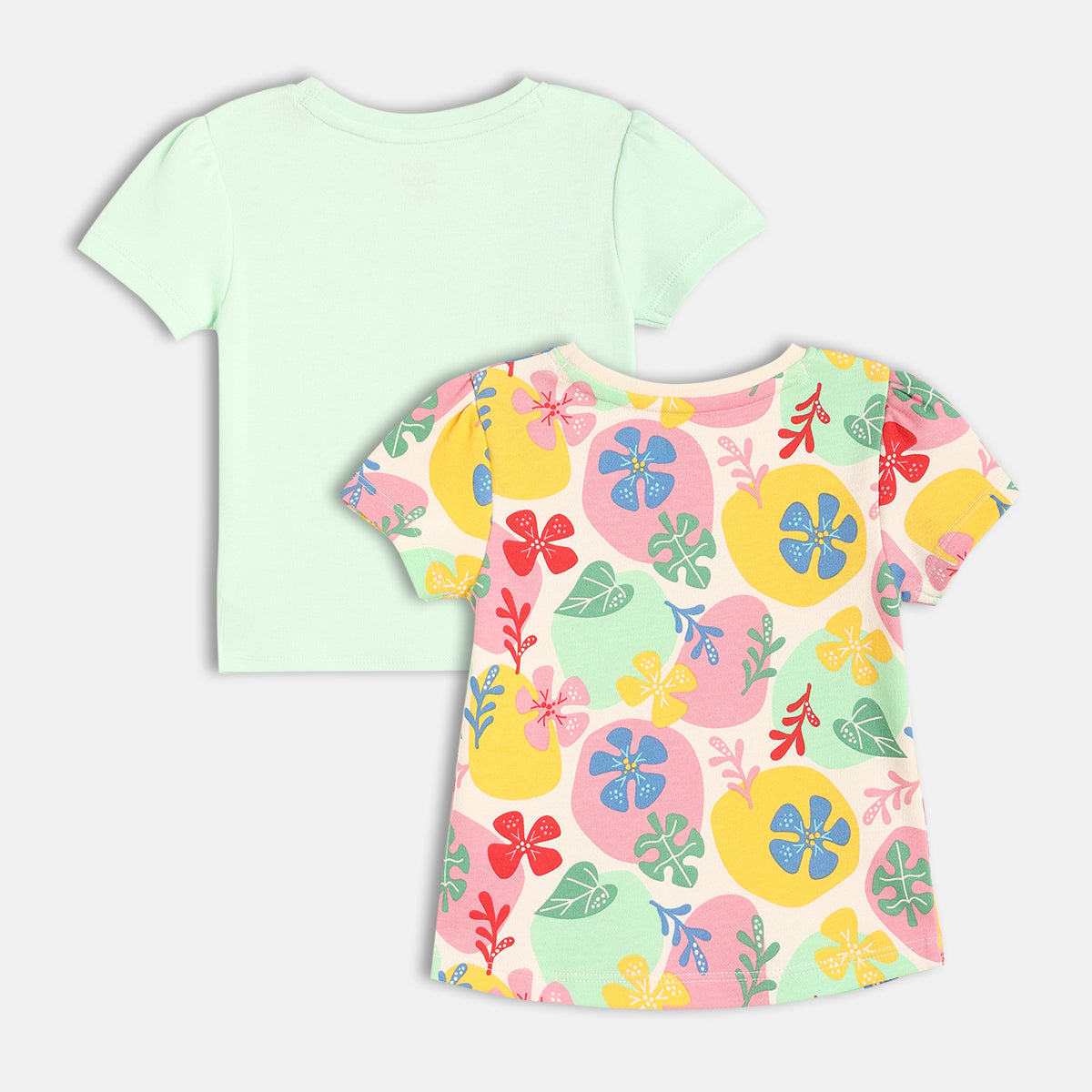 Baby Girls Kitten And Floral Print Knit Tops Pack Of 2, Mint Green And Multicolour