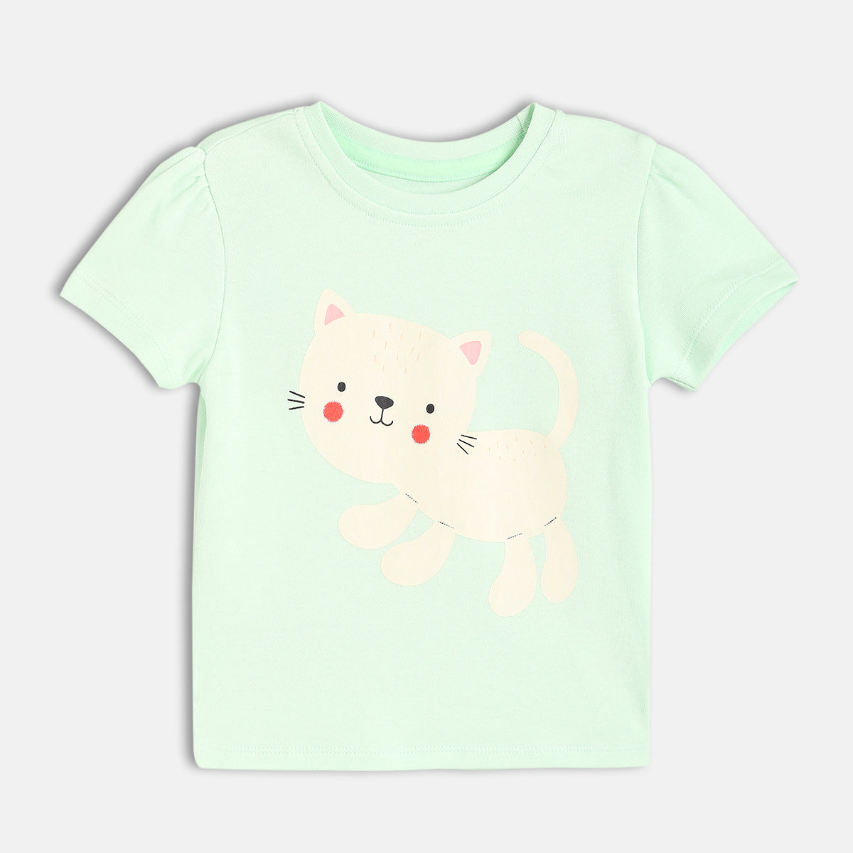Baby Girls Kitten And Floral Print Knit Tops Pack Of 2, Mint Green And Multicolour