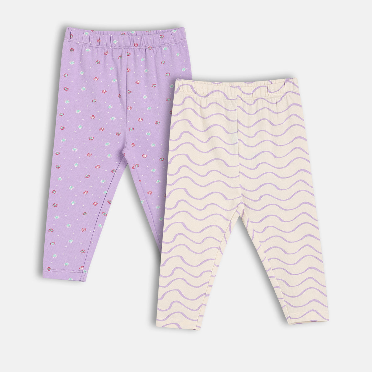 Baby Girls Printed Leggings Pack Of 2, Lavender And Cream