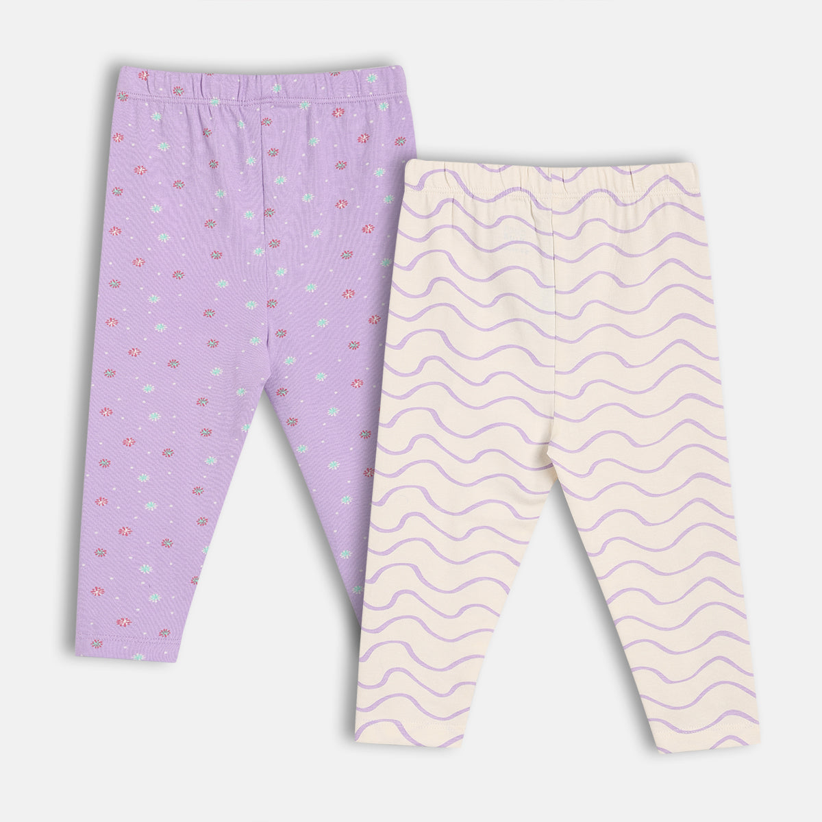 Baby Girls Printed Leggings Pack Of 2, Lavender And Cream