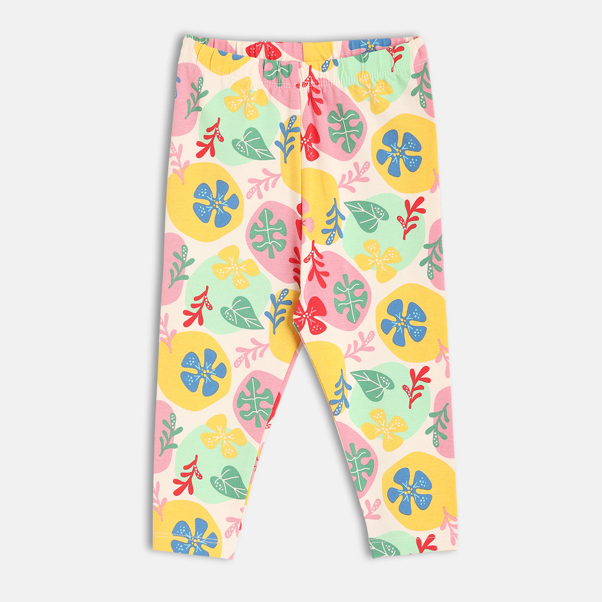 Baby Girls Kitten Applique And Floral Print Leggings Pack Of 2, Mint Green And Multicolour