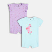 Baby Girls Seahorse Print Romper Pack Of 2, Lavender And Aqua