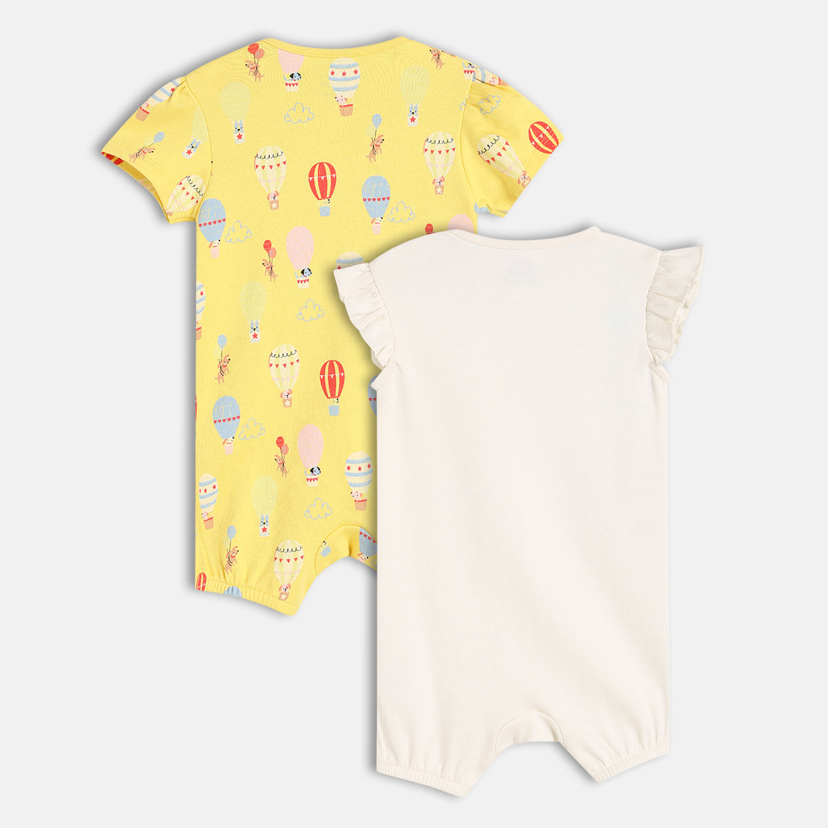 Baby Girls Rainbow And Balloon Print Rompers Pack Of 2, Multicolour