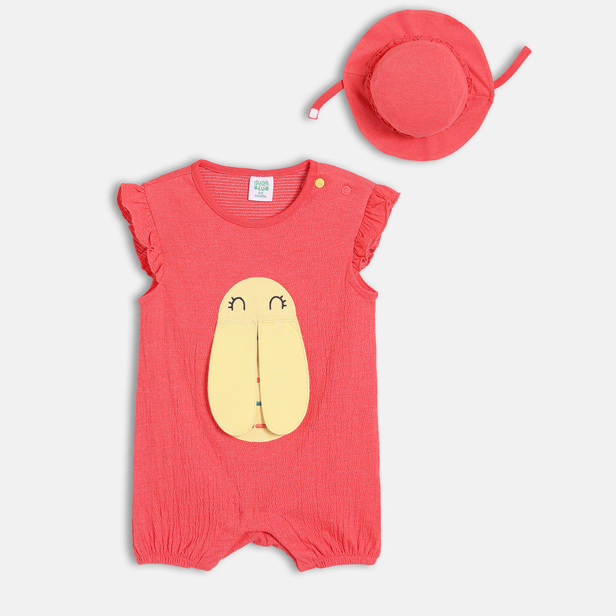 Sleeveless Applique Romper With Cap - Coral