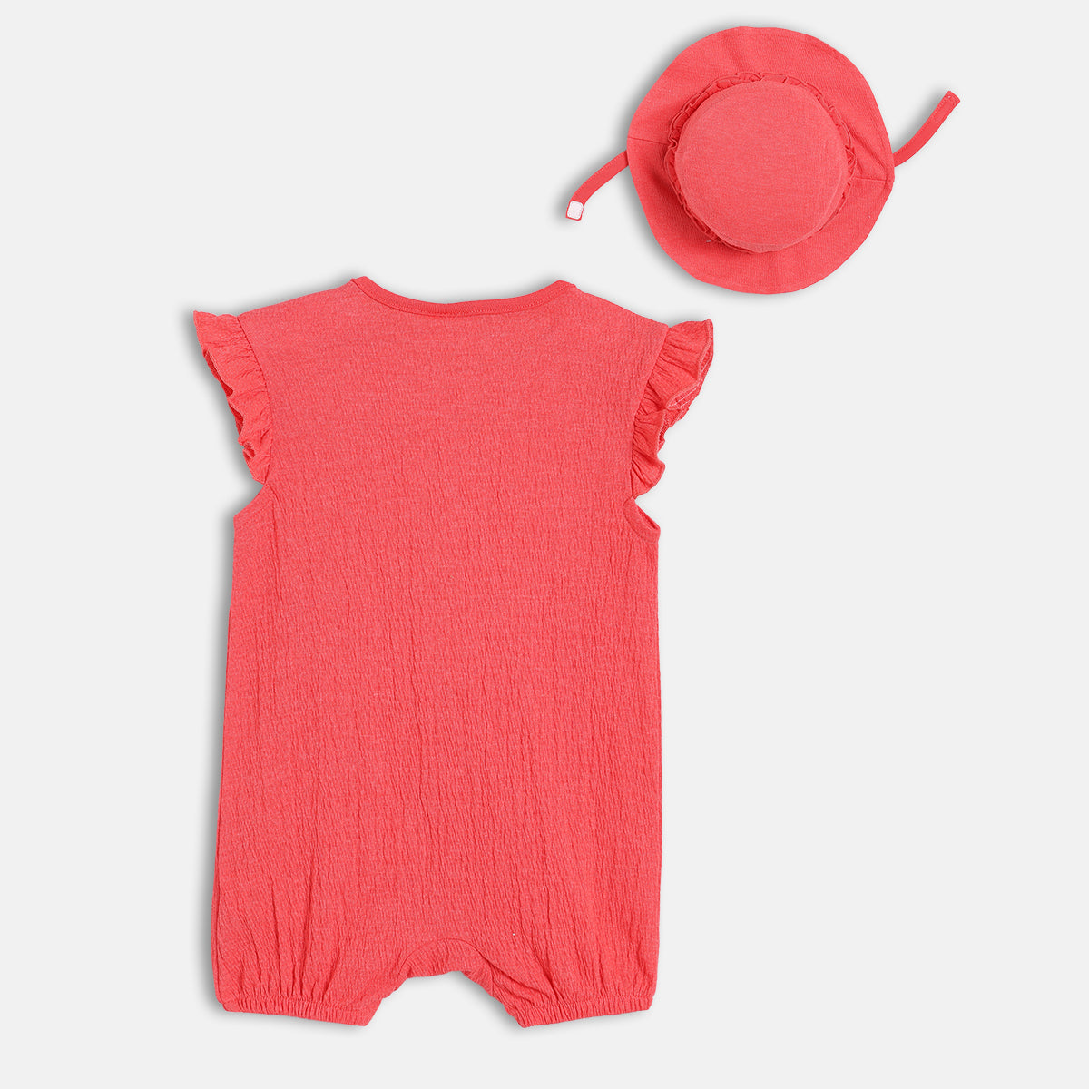 Sleeveless Applique Romper With Cap - Coral