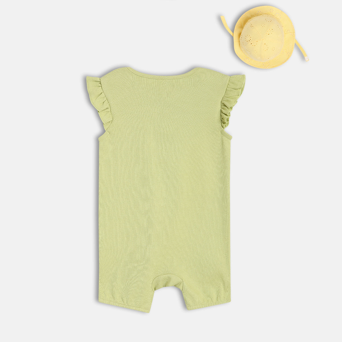 Baby Girls Cute Snail Applique Romper With Hat, Green And Yellow