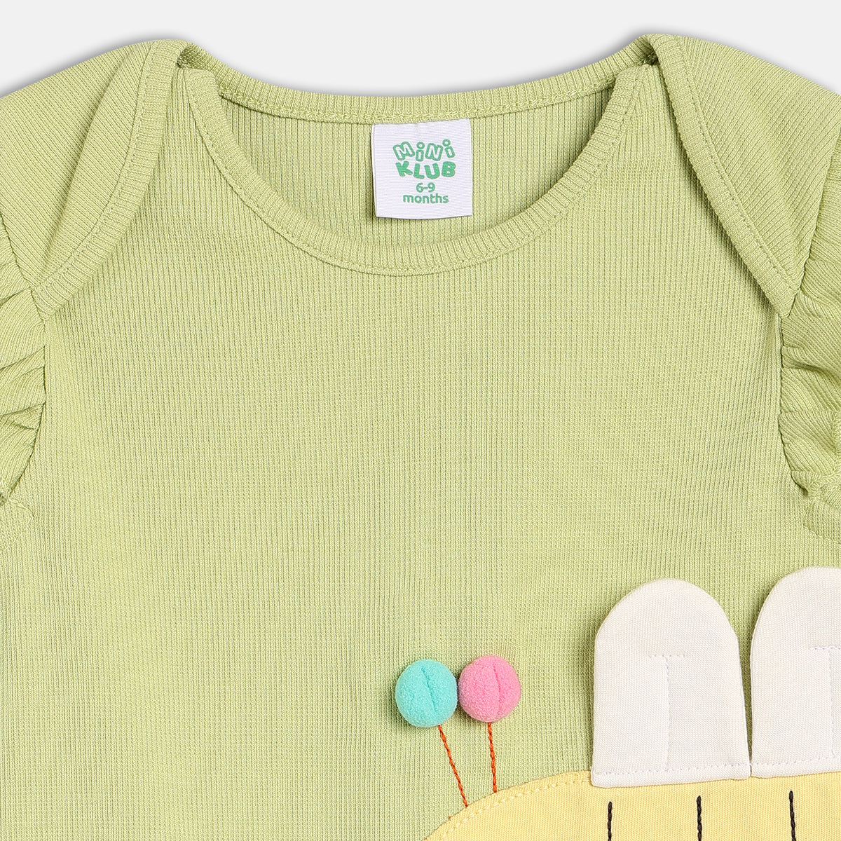 Baby Girls Cute Snail Applique Romper With Hat, Green And Yellow