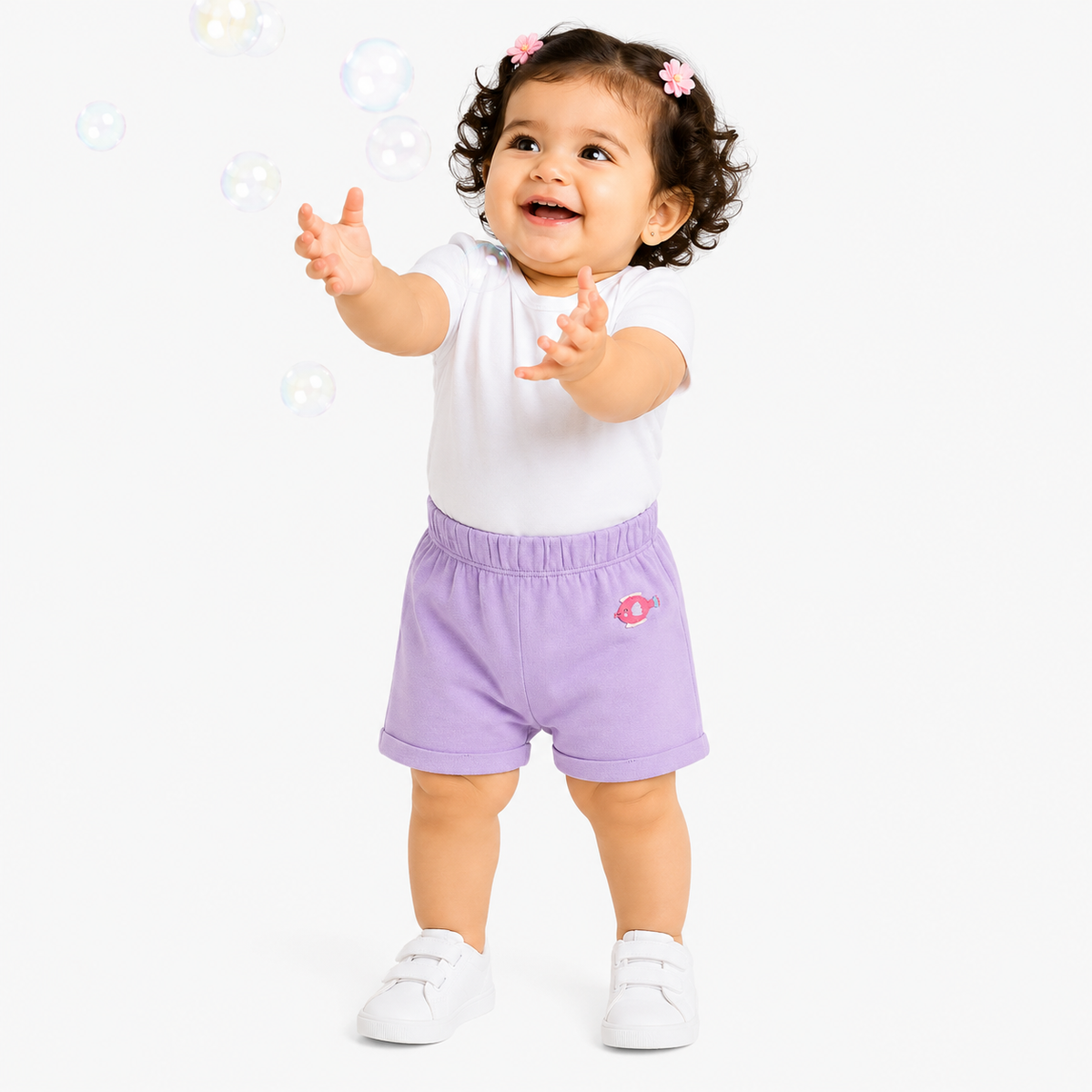 Baby Girls Pink and Lavender Cotton Shorts Pack of 2 Elasticated Waist Casual Wear