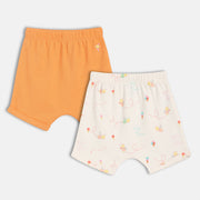 Baby Girls Bee And Ice Cream Print Shorts Pack Of 2, Orange And Off White
