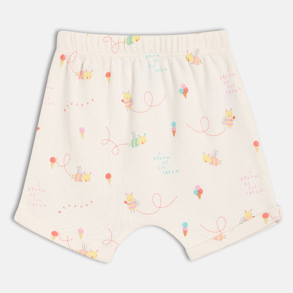 Baby Girls Bee And Ice Cream Print Shorts Pack Of 2, Orange And Off White