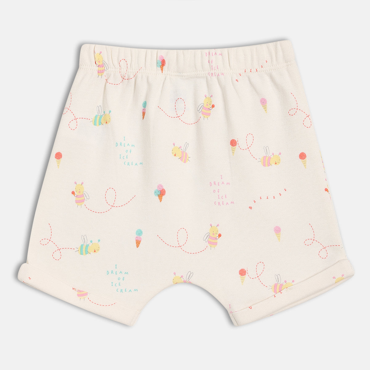 Baby Girls Bee And Ice Cream Print Shorts Pack Of 2, Orange And Off White