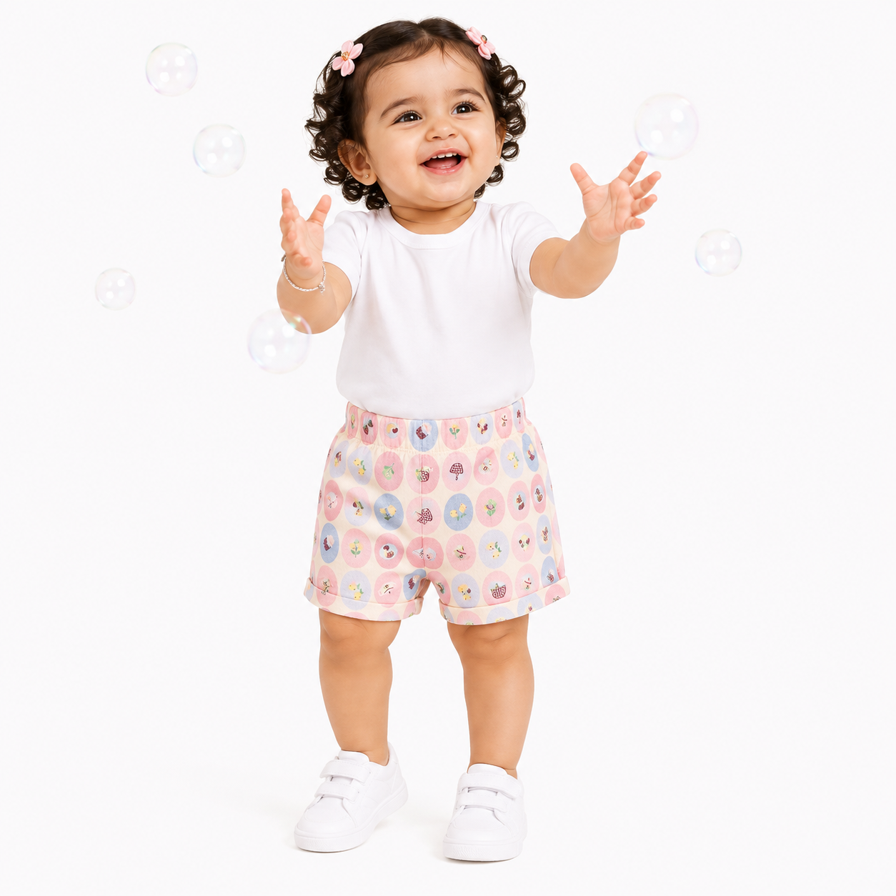 Baby Girls Coral and Cream Cotton Shorts Pack of 2 Elasticated Waist Casual Wear