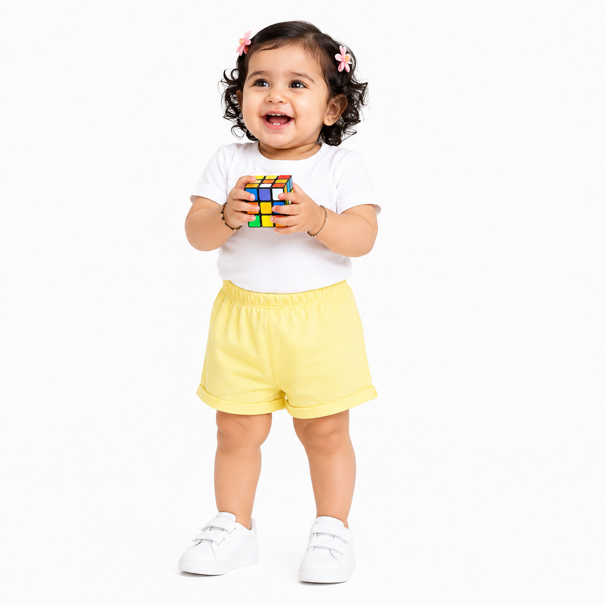 Girls White/Yellow Shorts