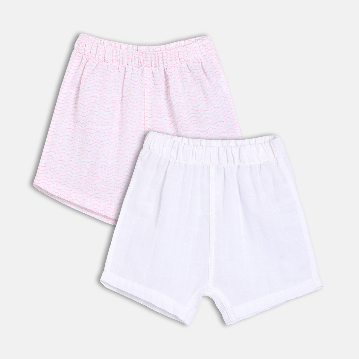 Solid & Wave Printed Shorts - Pink & White