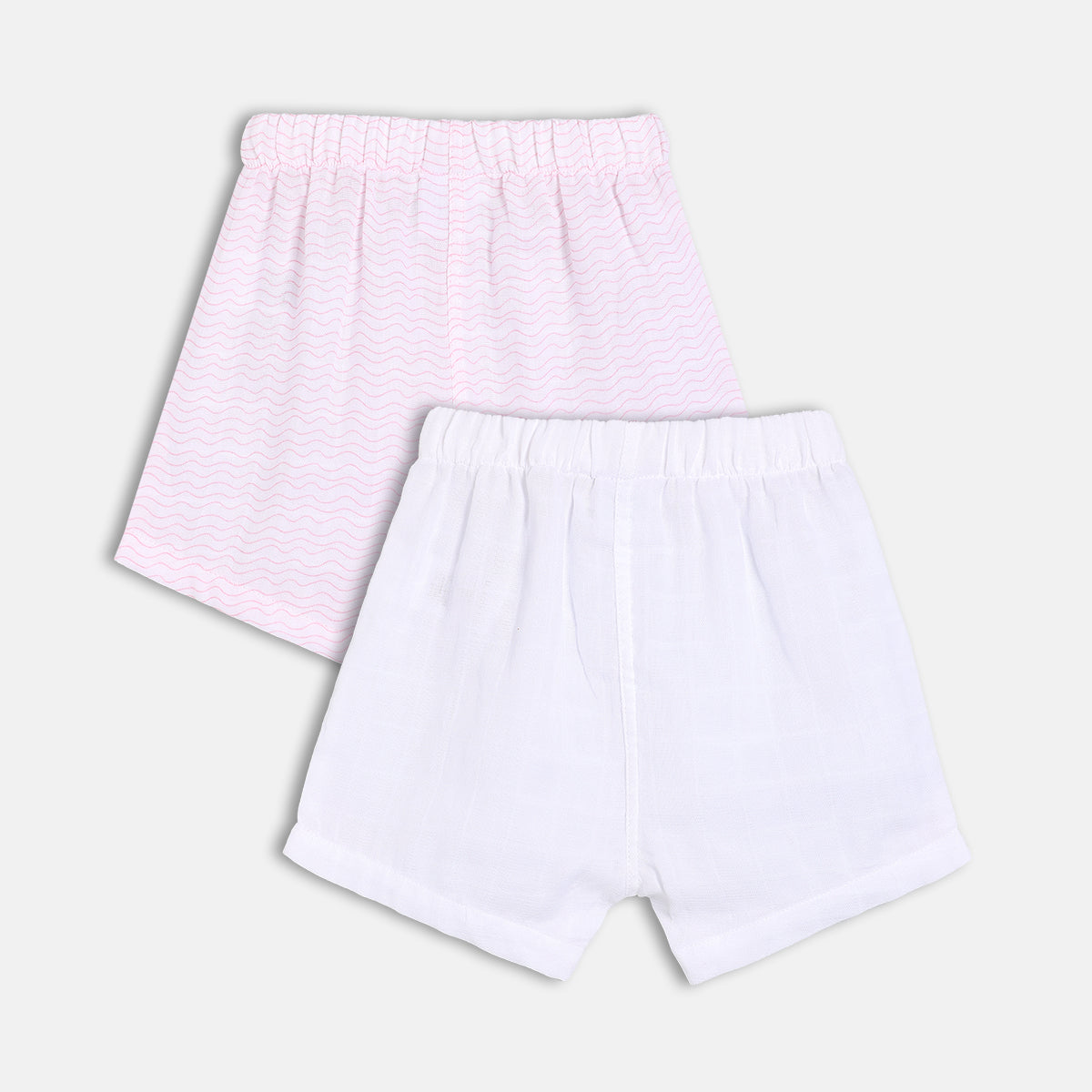 Solid & Wave Printed Shorts - Pink & White