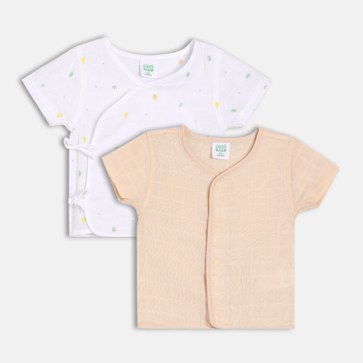 Baby Muslin Front Open Vests – White & Peach (Pack of 2)