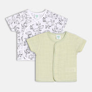 Baby Muslin Front Open Vests – White & Sage Green (Pack of 2)