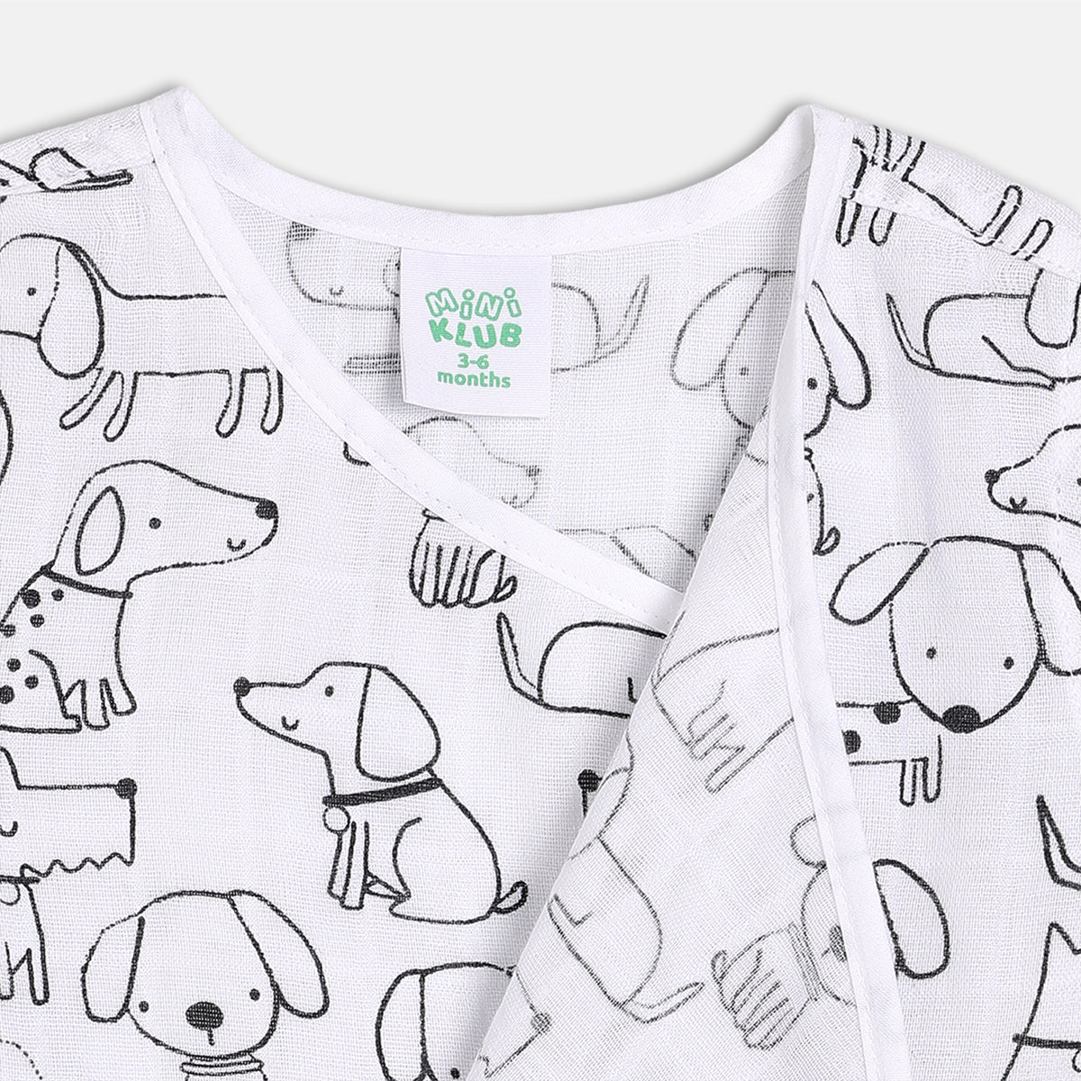 Baby Muslin Front Open Vests – White & Sage Green (Pack of 2)