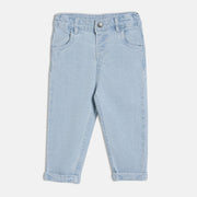 Boys Ice Wash Adjustable Waistband With Suspender Full Length Denim Pant
