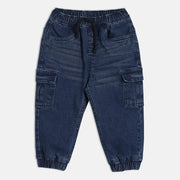 Boys Dark Blue Adjustable Waistband Full Length Denim Pant