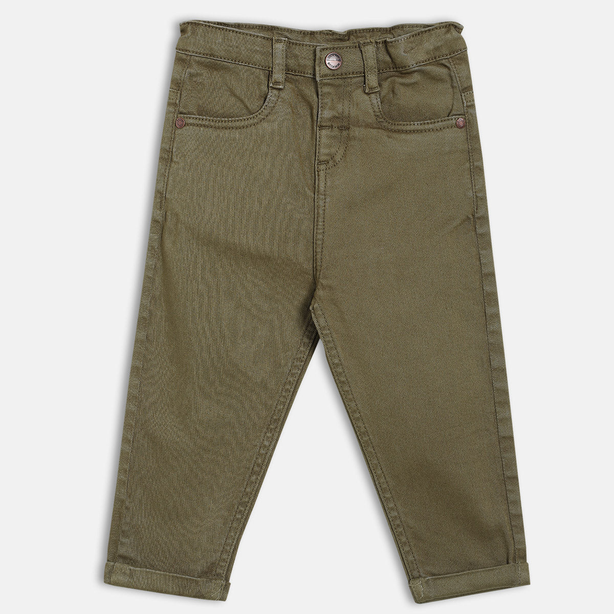 Boys Olive Adjustable Waistband Full Length Denim Pant