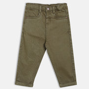 Boys Olive Adjustable Waistband Full Length Denim Pant