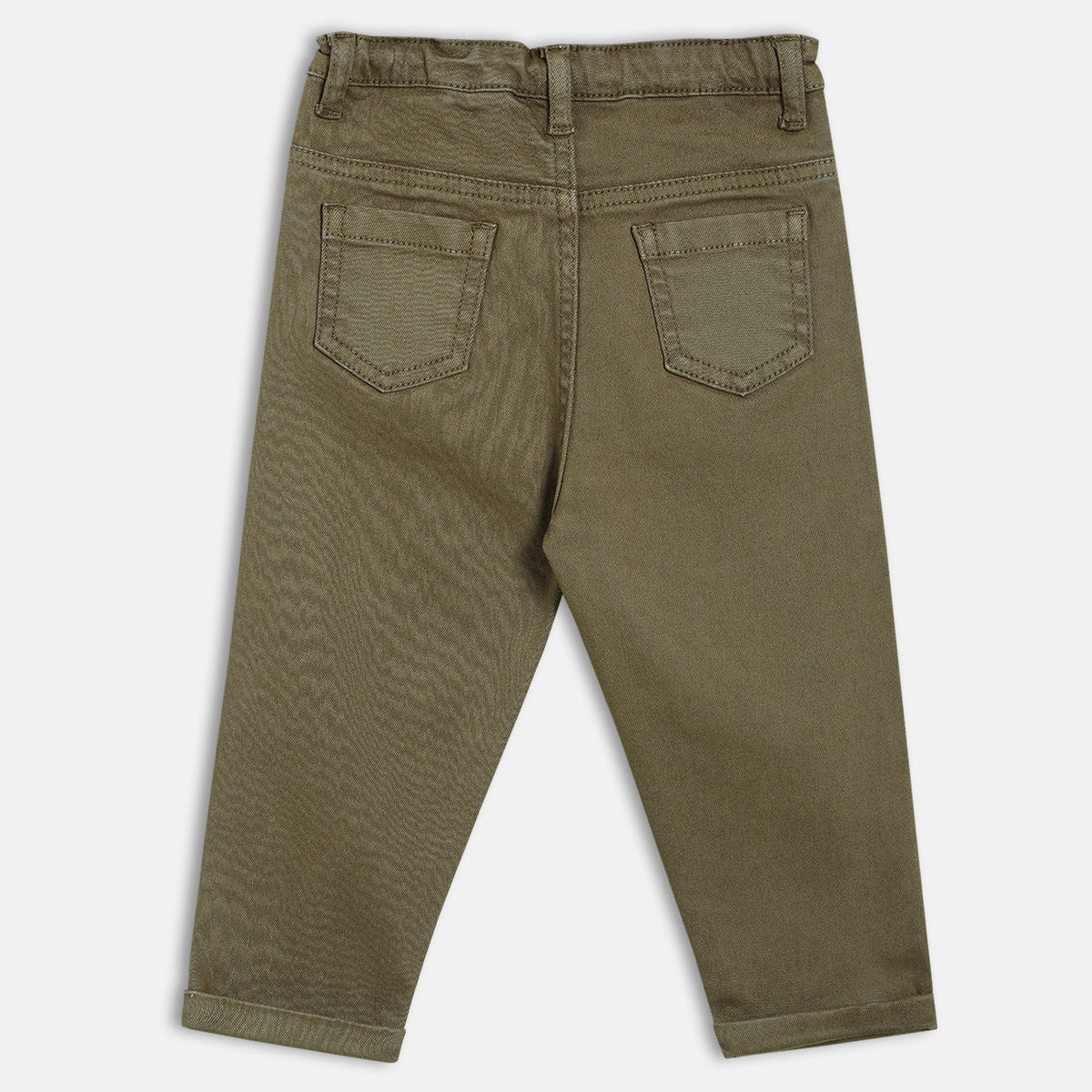 Boys Olive Adjustable Waistband Full Length Denim Pant
