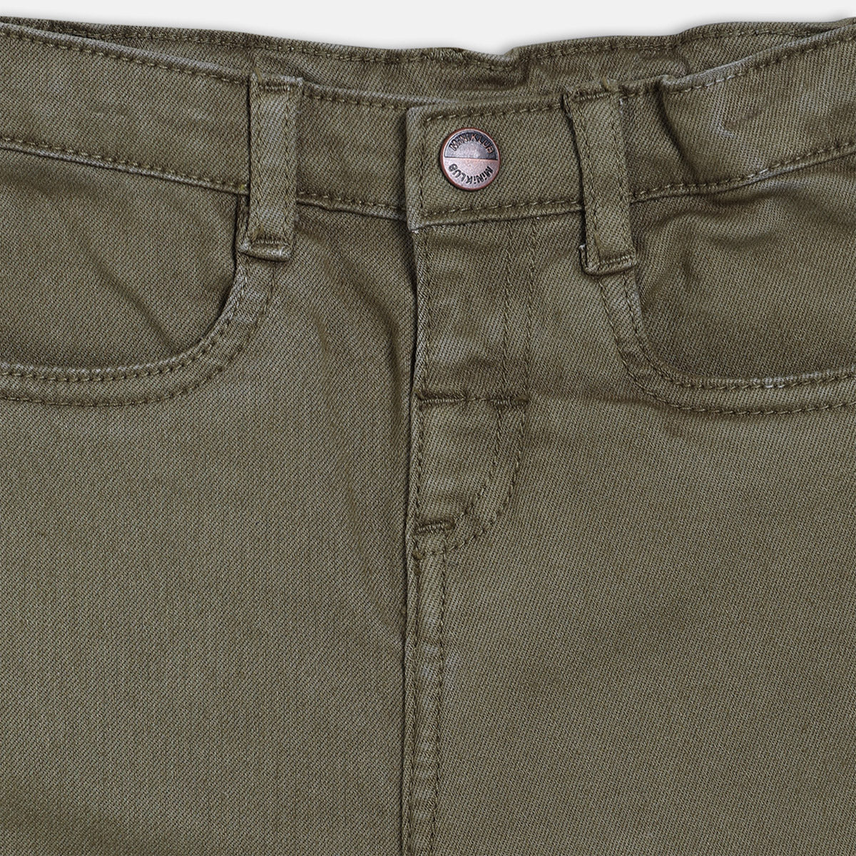 Boys Olive Adjustable Waistband Full Length Denim Pant