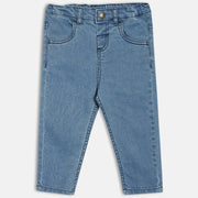 Boys Cotton Solid Denim Pant - Blue