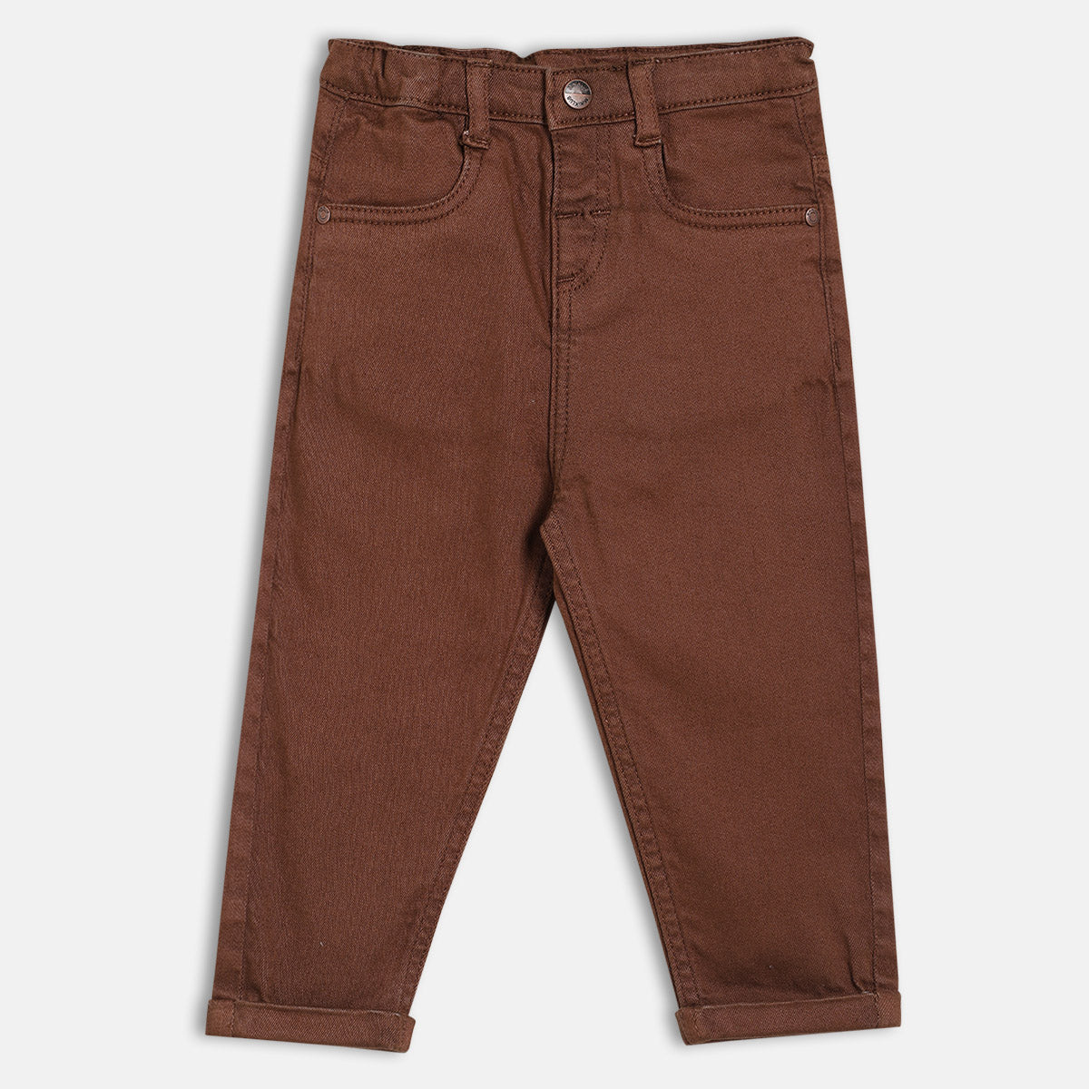 Boys Brown Adjustable Waistband Full Length Denim Pant