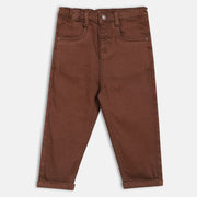 Boys Brown Adjustable Waistband Full Length Denim Pant