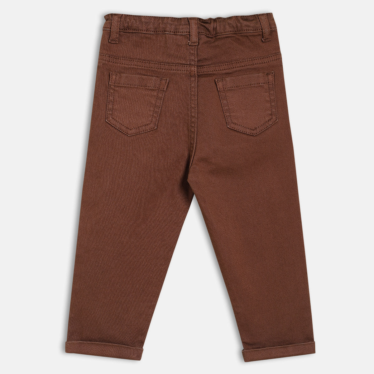 Boys Brown Adjustable Waistband Full Length Denim Pant