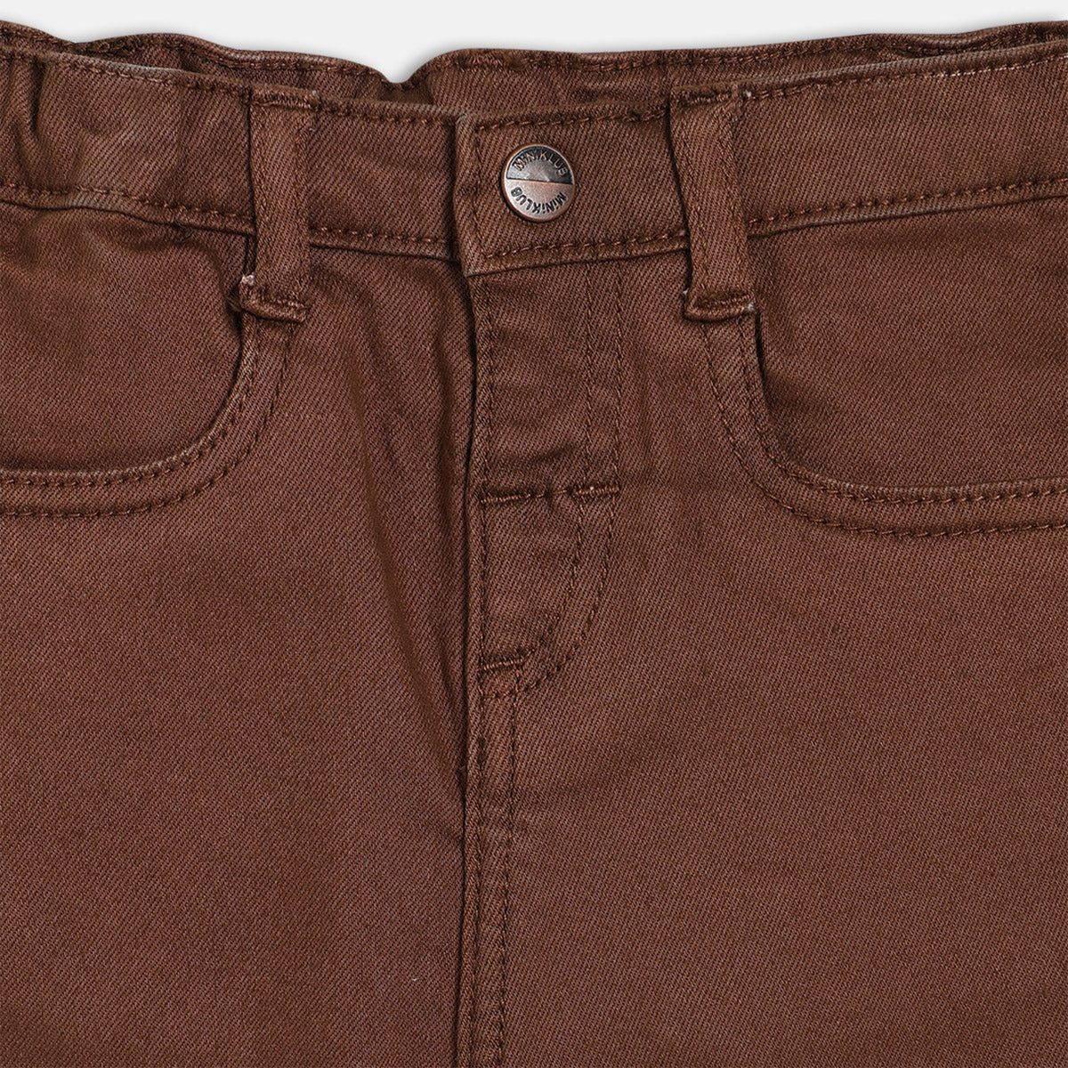 Boys Brown Adjustable Waistband Full Length Denim Pant