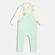 Boys Green Solid Dungaree Set