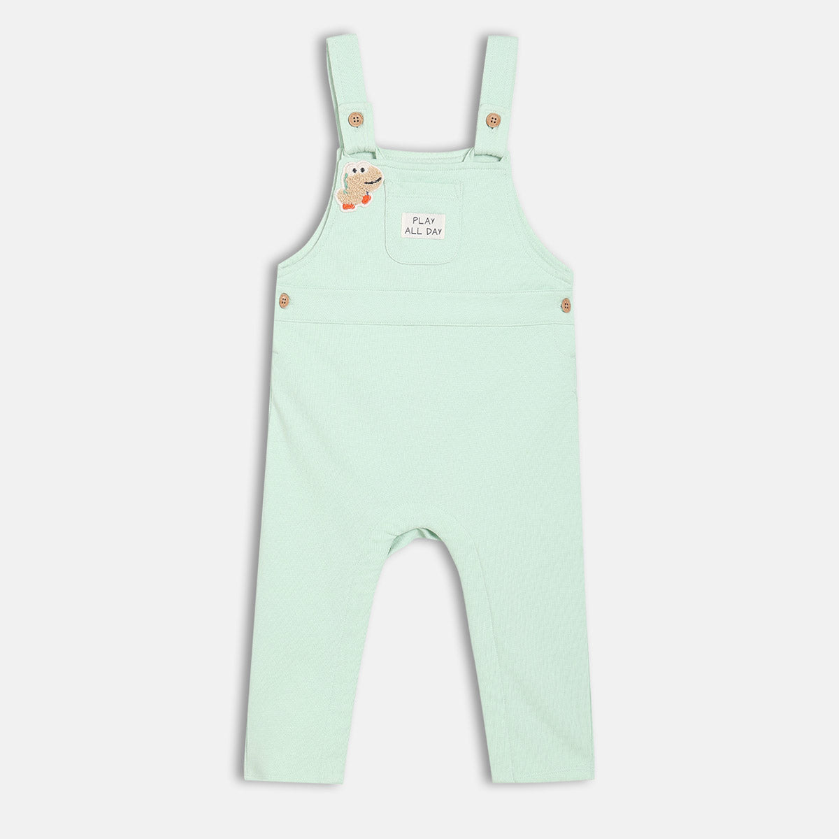 Boys Green Solid Dungaree Set