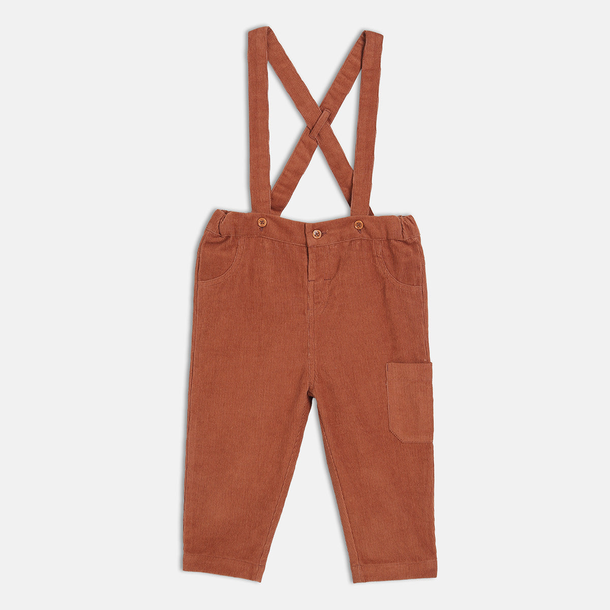 Boys Cotton Sleeveless Solid Dungaree Set - White & Brown