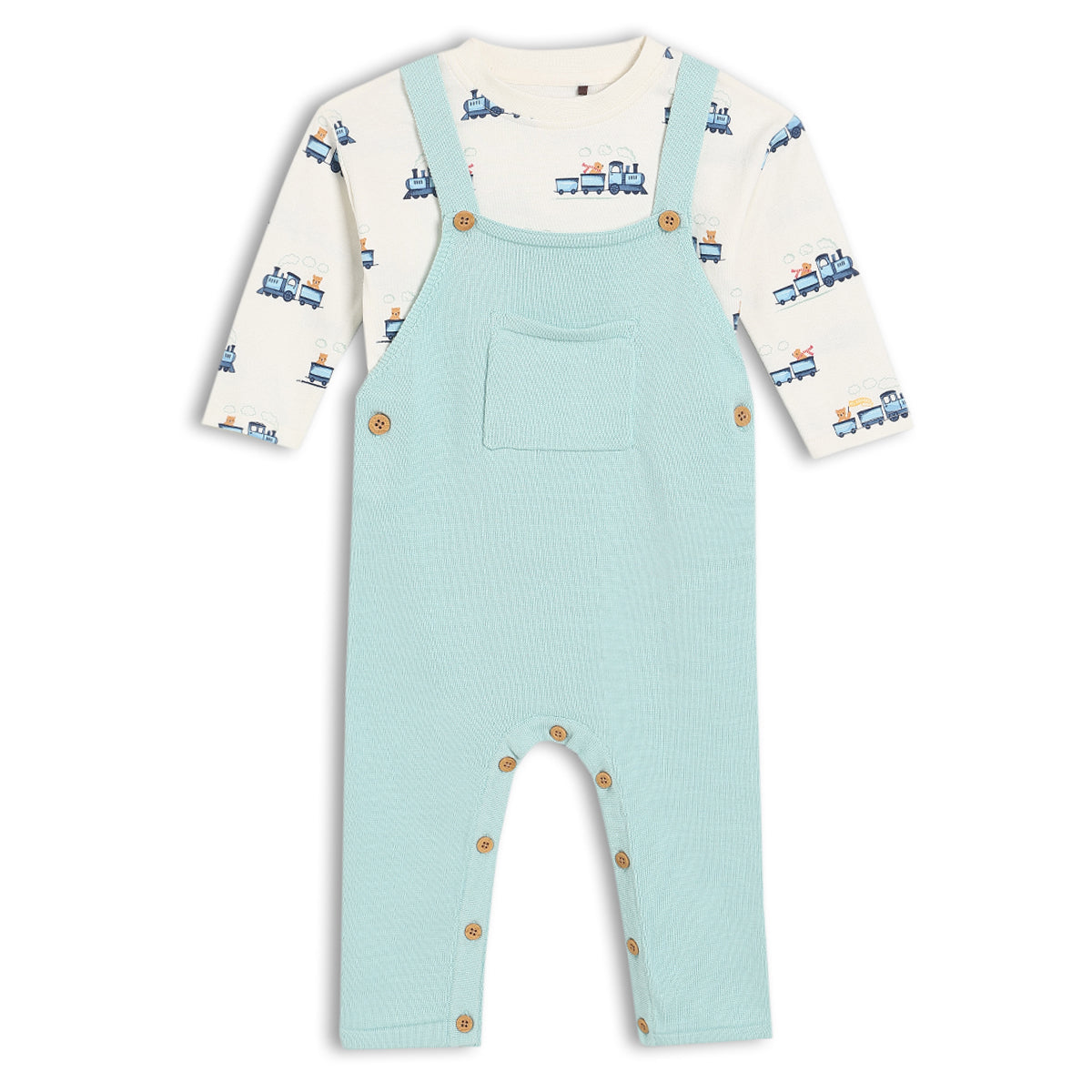 Baby Boys Knitted Dungaree 2 piece Set, Turquoise Blue