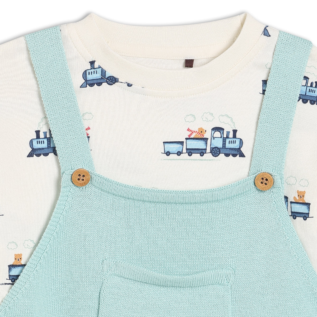 Baby Boys Knitted Dungaree 2 piece Set, Turquoise Blue
