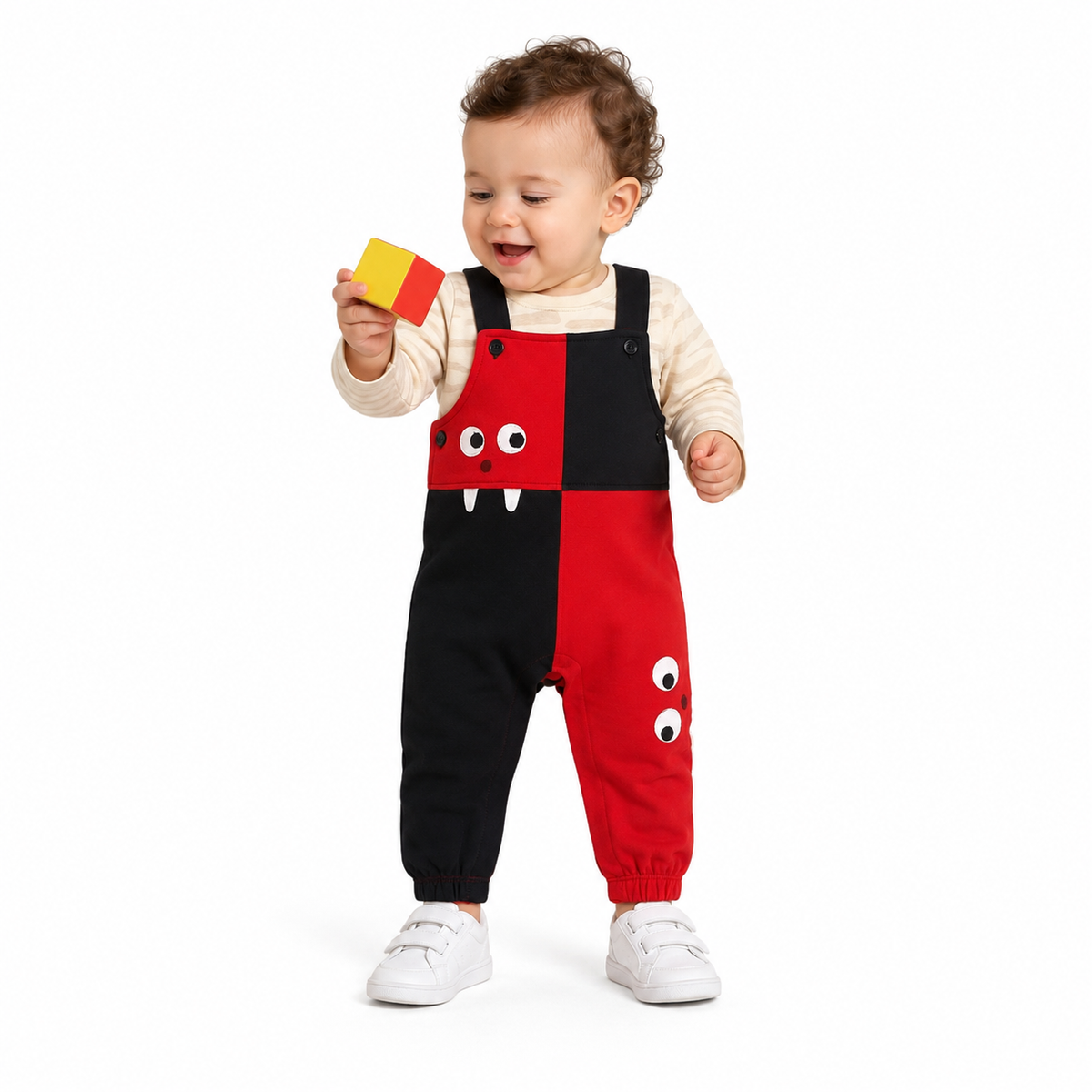 Baby boys Black And Red Cotton T Shirt with Dungaree Casual Wear