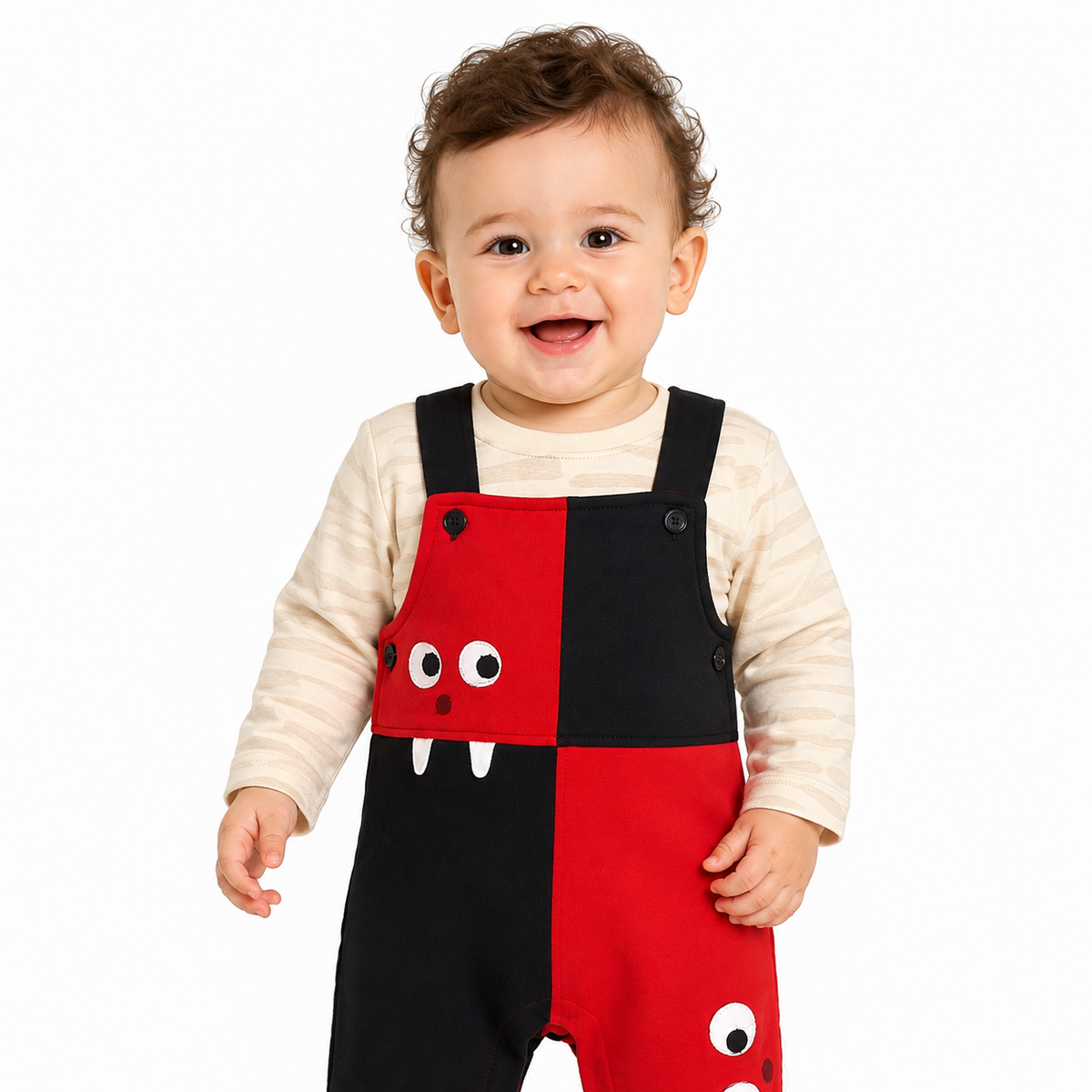 Baby boys Black And Red Cotton T Shirt with Dungaree Casual Wear