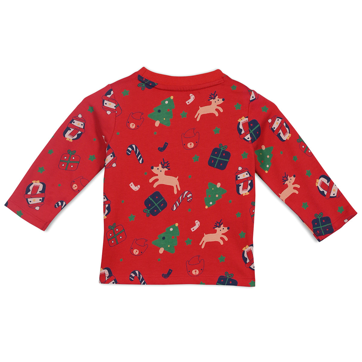 Boys Cotton Full Sleeves Novelty Printed Dungaree With Tee - Red & Blue