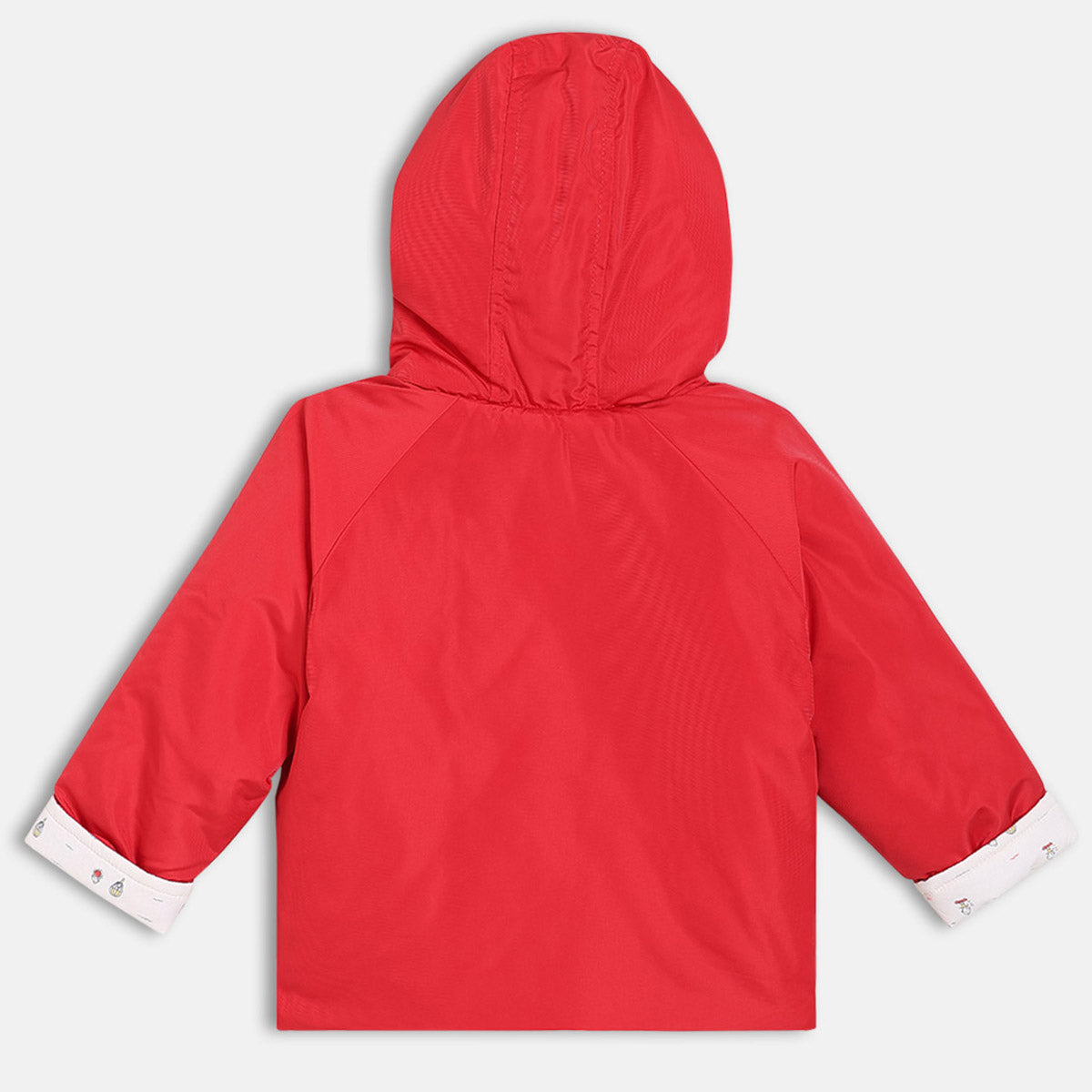 Boys Red Hooded Solid Jacket